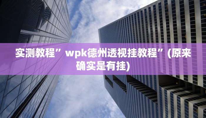 实测教程”wpk德州透视挂教程”(原来确实是有挂)