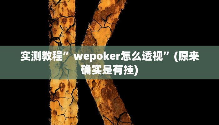 实测教程”wepoker开挂教程”(原来确实是有挂)