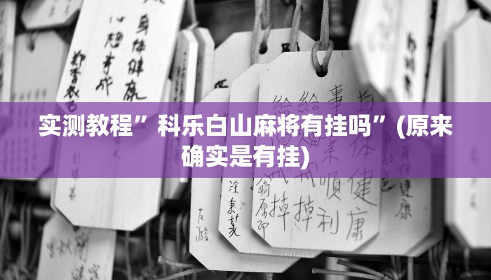 实测教程”科乐白山麻将有挂吗”(原来确实是有挂)