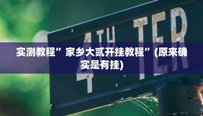 实测教程”家乡大贰开挂教程”(原来确实是有挂)
